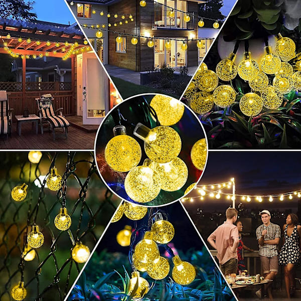 50 LED aurinkokennovalosarja, ulko- ja sisäkäyttöön, 7 m ja 8 tilaa, IP65 vedenpitävä koristevalosarja puutarhaan, lämmin valkoinen