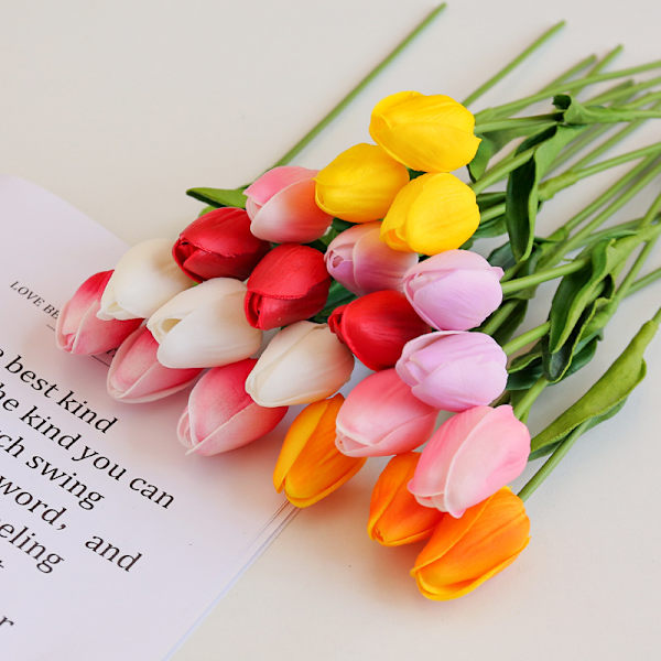 9 stk. Kunstige Orange Tulipaner Blomster Falske Tulipanstilke Ægte Følelse PU Tulipaner til Påske Forår Krans Blomsterarrangement Midterstykke Bryllupsbuket Ta
