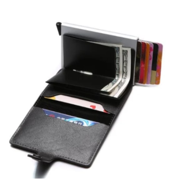 Svart-RFID NFC Skydd Plånbok Korthållare 5st Kort (Äkta Läder) Svart svart