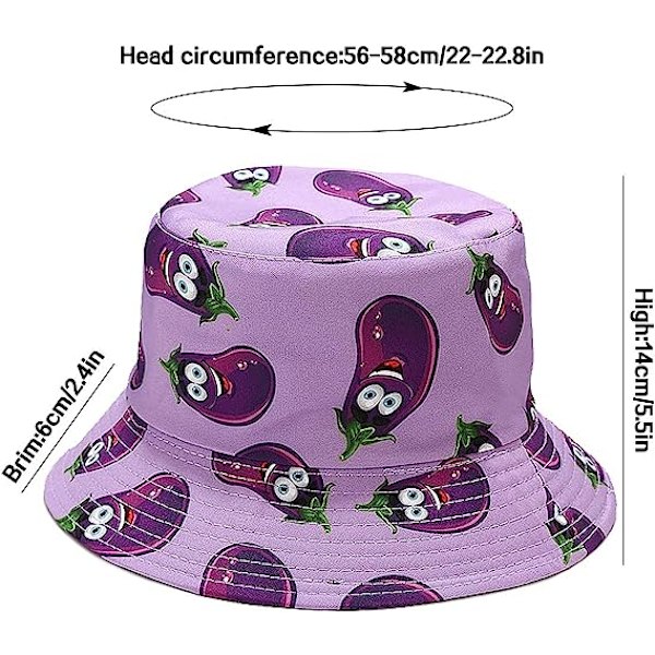 Vändbar hatt Bucket Hat Fiskesolhatt för kvinnor Flickor，aubergine