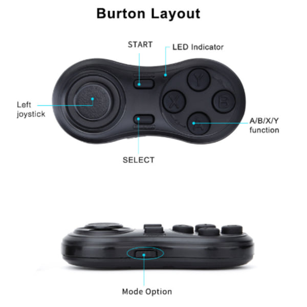 Bärbar Mini Bluetooth Controller Kompatibel VR Controller PC Gamepad Joystick Fjärrkontroll Fjärrkontroll Gamepad för Android/iOS/PC