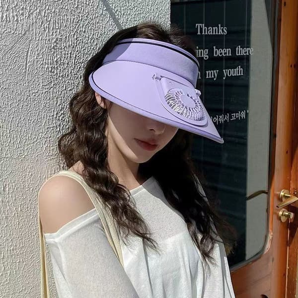 USB Uppladdningsbar Rund Fläkt Koreansk version Mode Stor Brättad Solhatt Seaside Casual Tom Top Solhatt Solhatt (1 paket, vit)