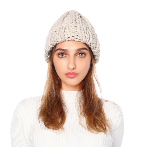 Varm stickad vintermössa för kvinnor enfärgad cap varm cap (vit)