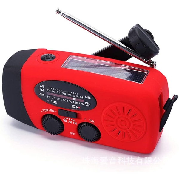 3LED-ljus Nödljus Trådlös Väder Solar Handvev Katastrofförebyggande Radio Flerfunktions Bärbar Radio (1 Pack, Röd)