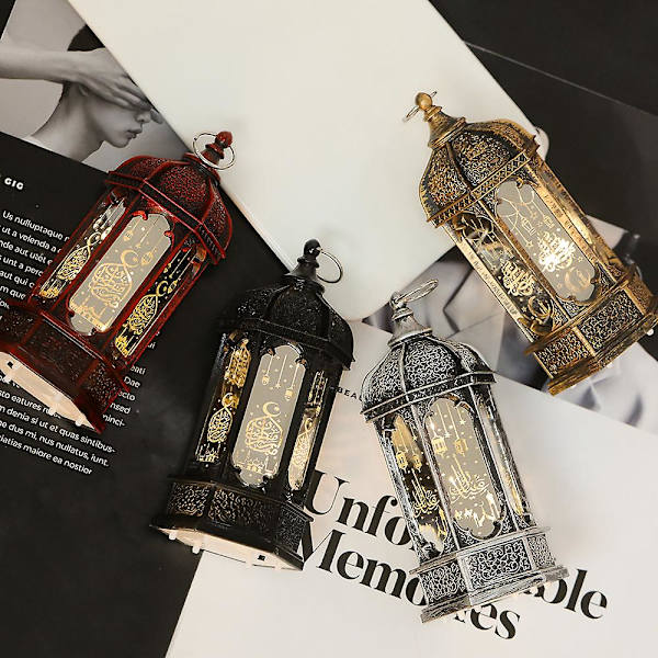 Islamisk Lanterne Muslim Ramadan Eid LED Lys Arabisk Studie Belysning Lampe (sort)