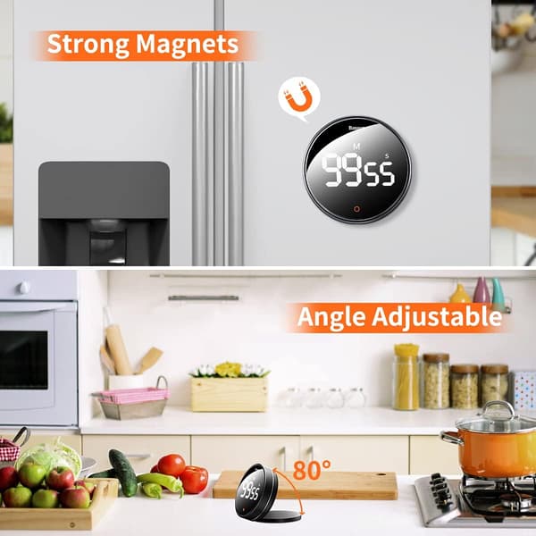 Baseus Kökstimer LED Digital Magnetisk Nedräkningstimer, 3 justerbara volymnivåer, Rotationskontroll Nedräkningstimer för Matlagning Mötesklass Trai