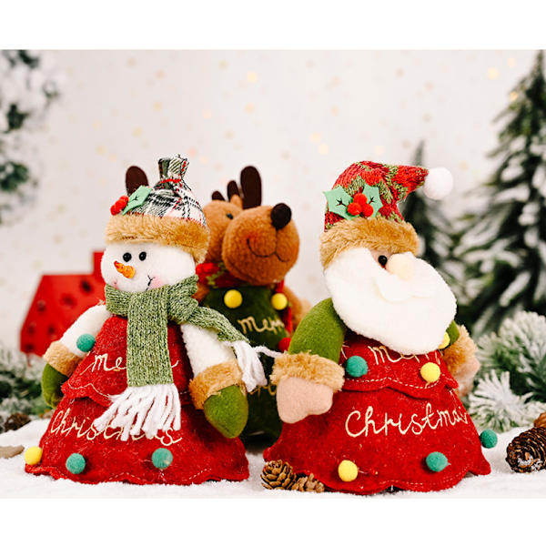 3ST Presentpåsar Dragsko Påse Party red Julklappsväska Candy Dragee Bag Jultomten, julälg, julsnögubbe