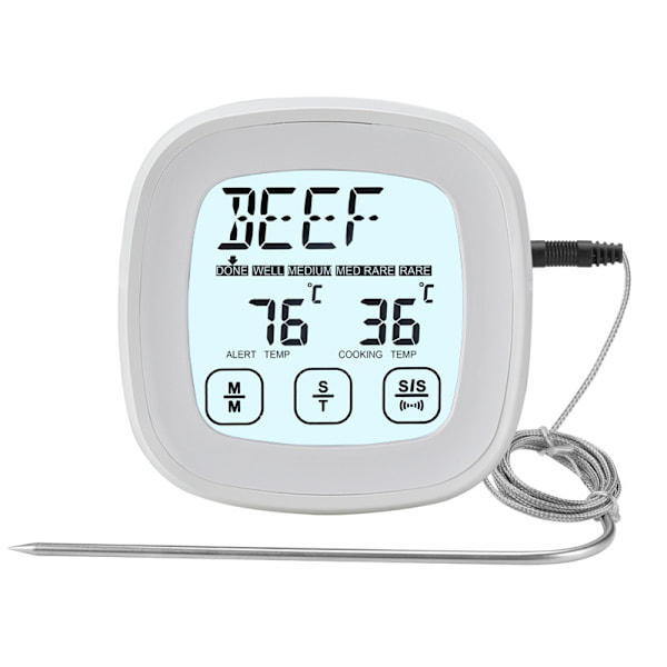 Bärbar digital kökstermometer med pekskärm, timer och sond