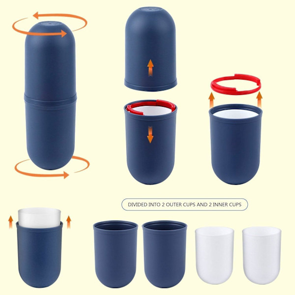 Travel Tandborst Cup, 4 i 1 Travel Wash Cup, multifunktionell case, bärbar tandborsthållare för vandringscamping (mörkblå)