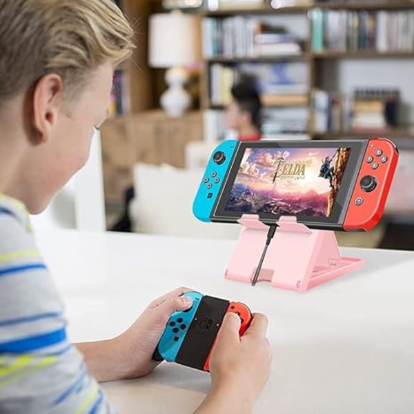 Switch-stativ Kompatibelt med Nintendo, Justerbar Switch-konsollholder, Sammenleggbar Bærbar Switch-tilbehørsholder (Rosa)