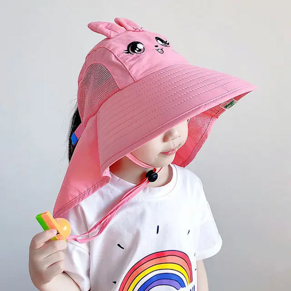 Barn Sommar Solhatt Barn UV & Nackskydd Strandhatt Barn Resehatt Med Flip Lock För Pojkar Flickor kanin