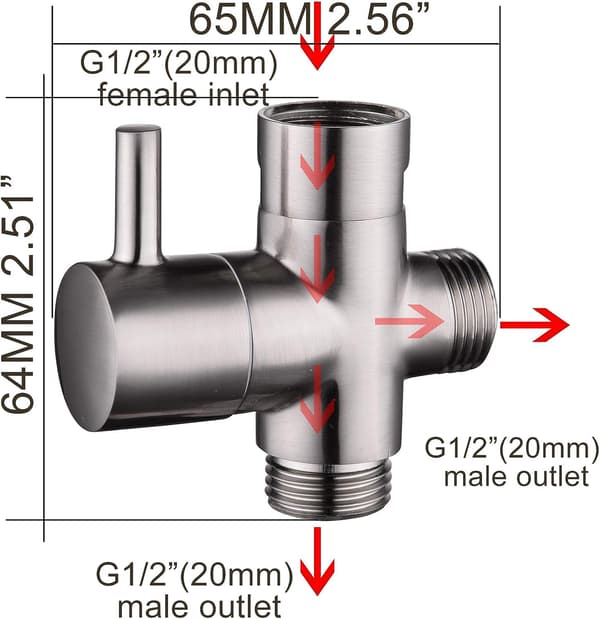 Massiv messing 3-vejs ventil G1/2\" håndbruser brusekomponenter universel montering, børstet nikkel DSF007NA