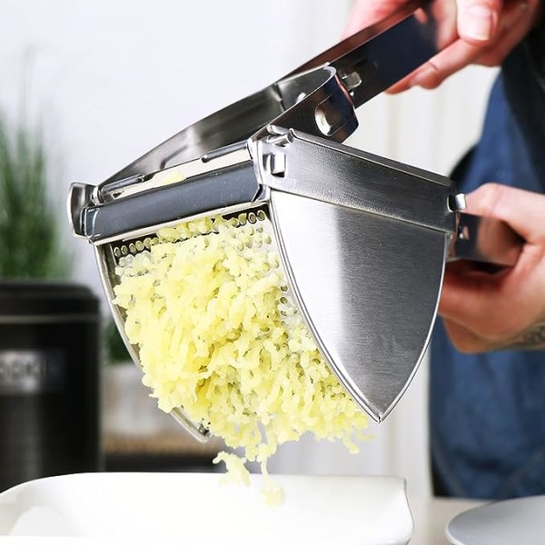 rostfri potatispress, press - spagettipress - potatispress - längd 30 cm (Rostfritt stål - brett handtag)