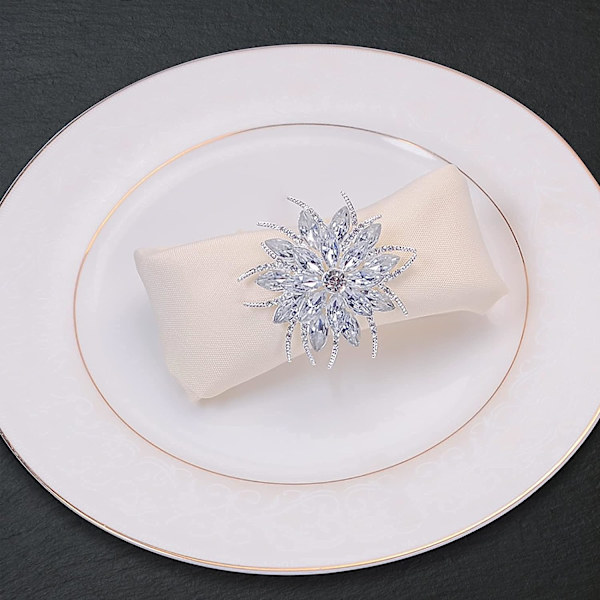 Sølv Serviettholder Sett med 12, Luksuriøse Rhinestone Krystall Serviettspenner for Bryllup, Bursdag, Selskaper, Påske, Jul, Høytider med Gaveeske