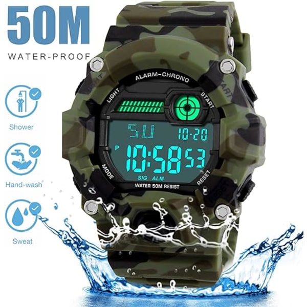 Digitala barnklockor, Militär watch för pojkar med alarm/timer, 5 bar vattentät för barn Tonåringar Kamouflage elektronisk watch för pojkar från