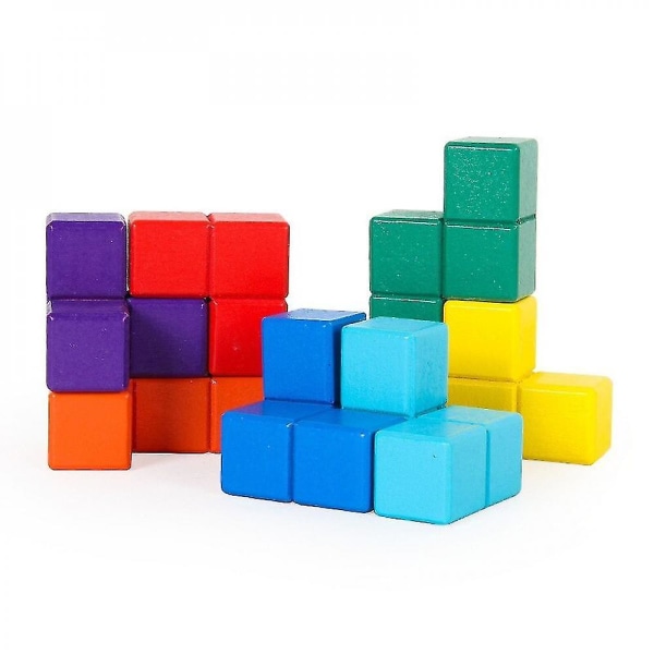 Barnleksak Tetris cube toy trä 3d färgpusselspel