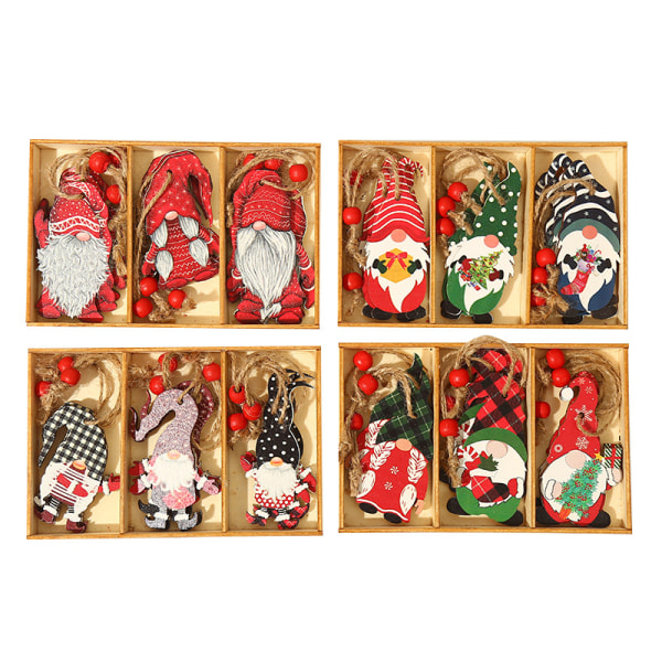 4 lådor Julmaterial Amerikanska heminredningsrekvisita Målade söta skogsmänniskor hänge Julklappar Trähängen