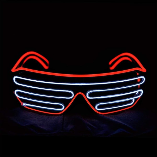 Glow Shutter Neon Rave Glasögon El Wire Blinkande LED Solglasögon Light Up DJ Kostymer för fest, 80-tal, EDM (Röd Vit)