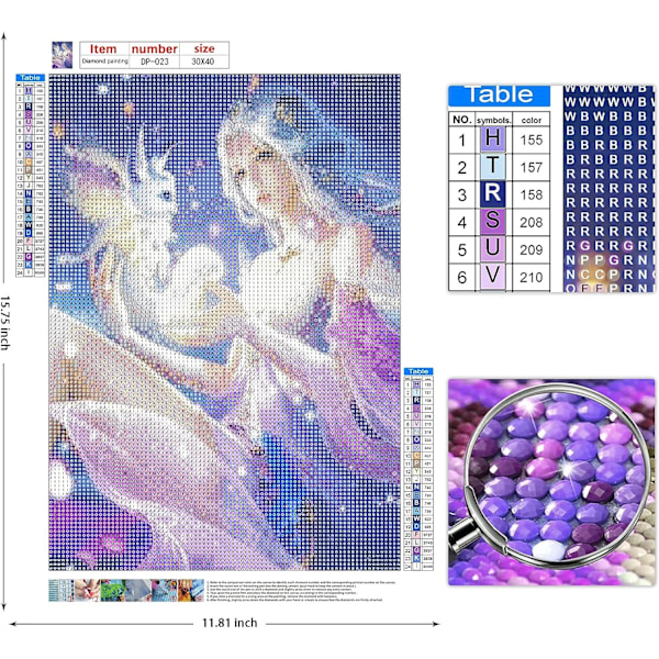 DIY 5D Aikuisten Timanttimaalaussarja Violetti Keiju ja Peto Timanttitaidesarja Timanttipistesarja DIY Täysi Timantti Mosaiikki Kirjonta Sarja Seinäkoriste Koko 12x16i