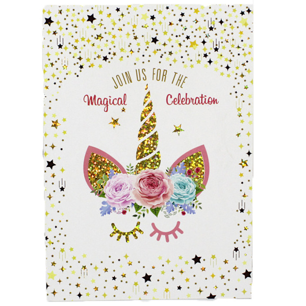 24 Unicorn Födelsedag Inbjudningskort stämplade Rainbow Star Kuvert Set (Kort 1)