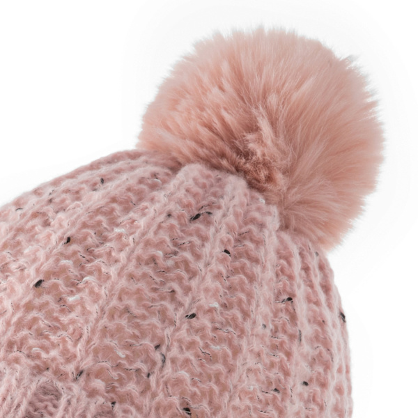 Enfärgad stickad mössa, höst/vinter kalltålig och varm vadderad randig mössa (rosa)