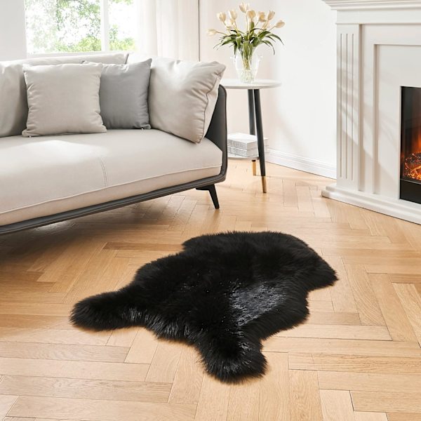 Ultramjuk fluffig fuskpäls fårskinnsmatta för sovrum Vardagsrum Black Fuzzy Tvättbar Heminredning Plysch Shag Mattor Small Area Mattor, 2x3 fot