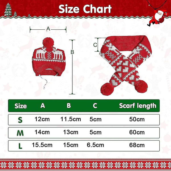 Julhundsdräkt mössa och stickad halsduk - söta tillbehör för husdjurskostym Varma vinterkläder för katt