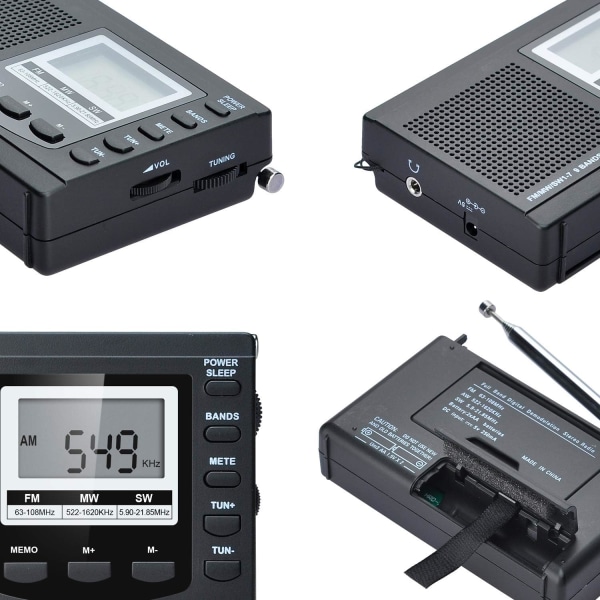 Fullbandsradio AM/FM/SW DSP Radio Stereohögtalare LCD-skärm Väckarklocka Sleep Timer Fickradio Digital demodulering (svart)