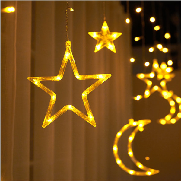 Julfestival rum utomhus dekoration gardin ljus led solfjärrstyrd gardin ljus stjärna stjärna måne gardin