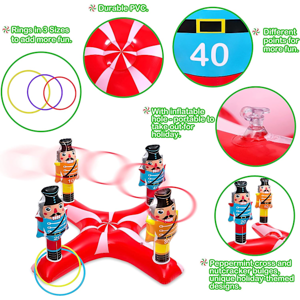 Julspel - Uppblåsbara nötknäppare Ring Kasta Spel för barn Vuxna Familjer, presenter Leksaker Inomhus Utomhus Julfest Tillbehör Dekorationer