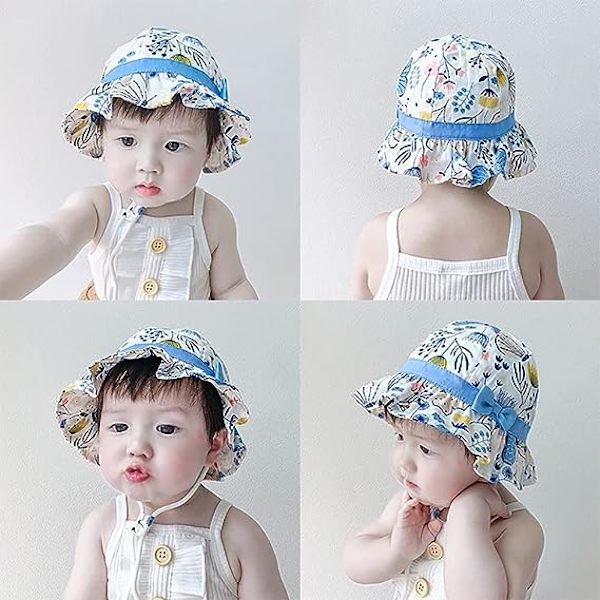 Solhatt for babyjenter med UPF 50+ beskyttelse, justerbar utendørs strandhatt for babyjenter, gutter, småbarn og barn
