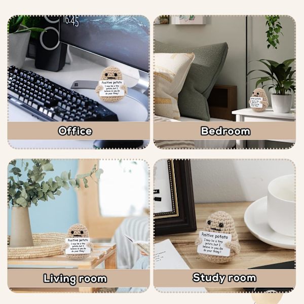 Mini rolig positiv potatis, 3 tum stickad potatisleksak med positivt kort Kreativ söt ullinspirerande potatis virkad docka Cheer Up-gåvor till vänner