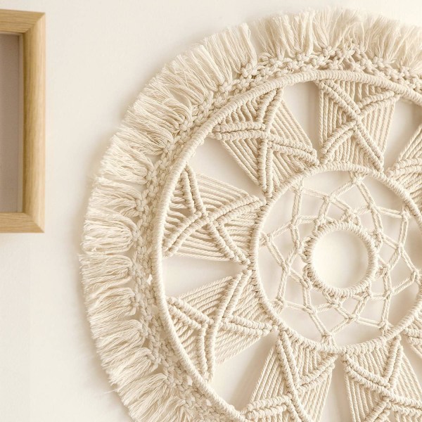 Makrame Vägghängande Vävd Gobeläng Väggkonst Krans Boho Chic Heminredning Julklapp Mandala Festival för lägenhet Hem Sovrum Vardagsrum