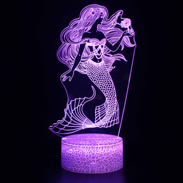 Mermaid Night Light för barn, 3D nattlampa, 16 färger som ändras
