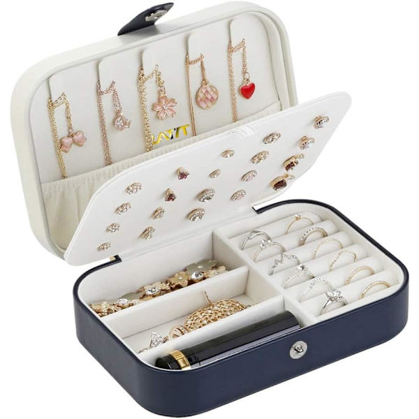 Lille smykkeskrin til kvinder og piger, Mini Bærbar Rejse Smykke Organizer PU Læder Rejse Smykke Organizer Etui Smykkeholder Display Stand til Ri