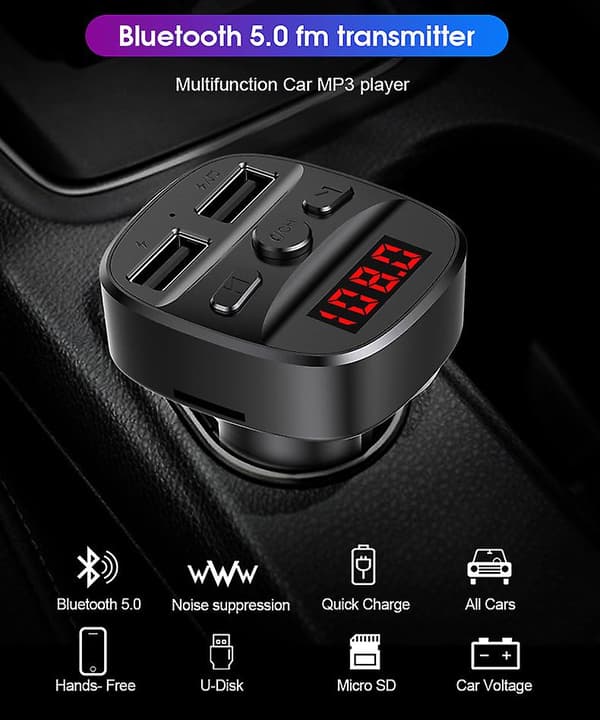 Biloplader Hurtig Opladning/ Mp3 Bluetooth Afspiller/ Fm Transmitter