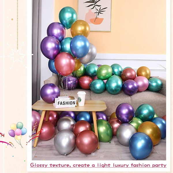 Festballoner, 100 stk. 10 tommer metal latex balloner, dekorative ballonsæt i forskellige farver, velegnet til fødselsdag, bryllup, julefrokost