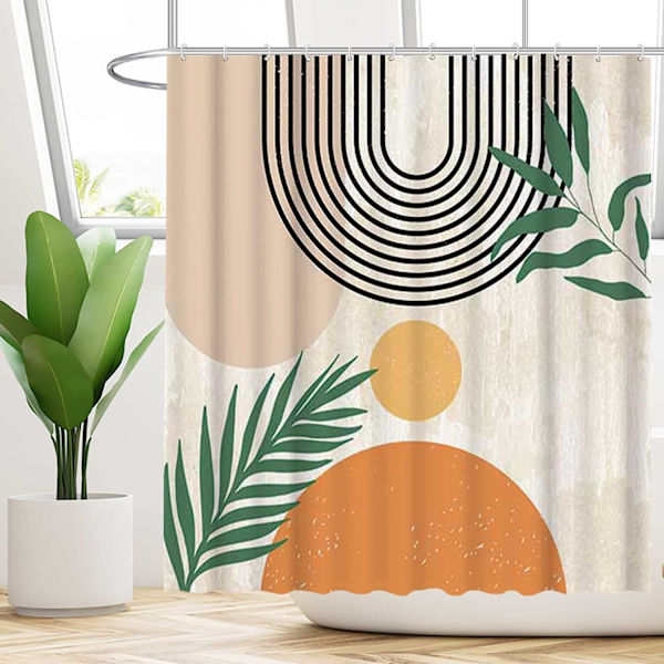 Abstrakt Bruseforhæng Boho Bue Sol Beige Moderne Minimalistisk Hjem Badekar Badeværelse Forhæng Dekoration Sæt med 12 Kroge Vaskbar Holdbar Polyester