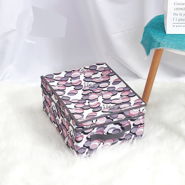 Sammenleggbare oppbevaringsbokser i non-woven stoff med lokk, oppbevaringskasser med bærehåndtak og solid papp, for leker, sko, bøker, klær, barn