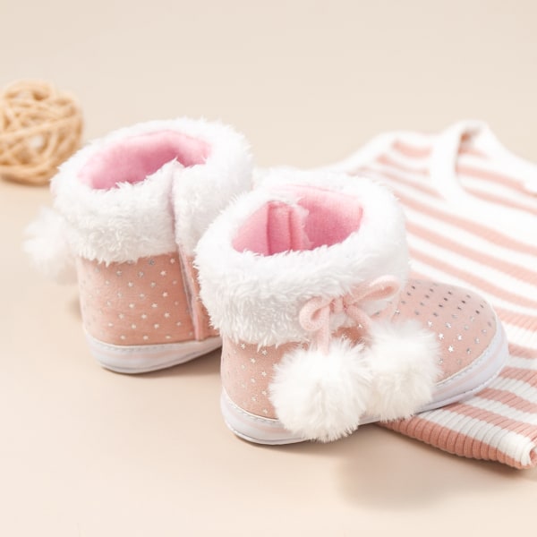 nfant Baby Skor Pojkar Flickor Tofflor Mysiga Fleece Booties First Walking Skor Varma strumpor Nyfödd Spjälsäng Skor (12-18 månader, Rosa)