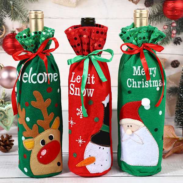 3st julstil plastglitterdekorerad jultomte Älg rödvinsförpackning non-woven set 30*13cm