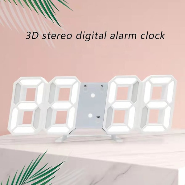 Intelligent 3d digital klocka väckarklocka White