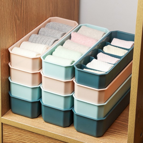 5-cellers uppdelad förvaringsfack Korg Stapelbara strumpor Underkläder Organizer (rosa)