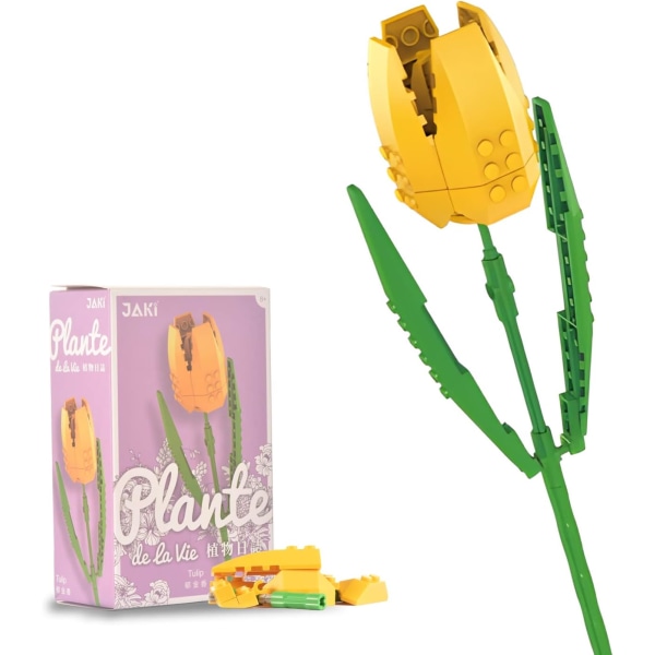 Flower Building Block Kit, Creative DIY Flowers Botanical Collection Byggstensleksak för vuxna Jul Alla hjärtans heminredningskontor Tulips (yellow)