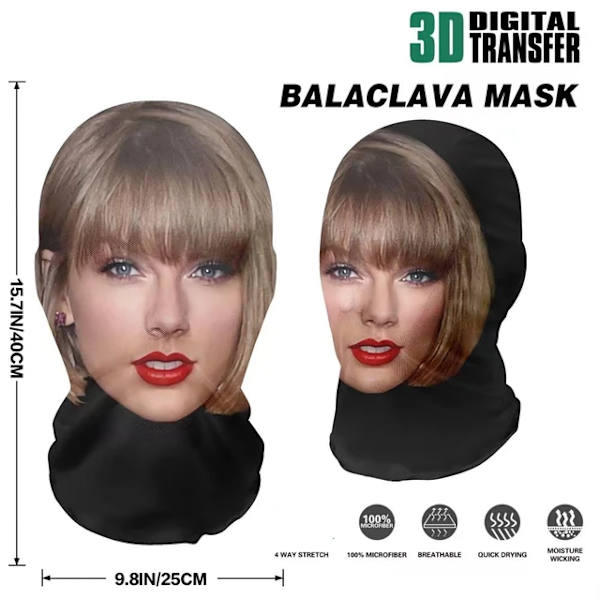 Taylor Swift Cosplay Mask med 3D-utskrift，Människoansikte Cosplay Halloween Parodi Party Crossdressing Huvudduk A