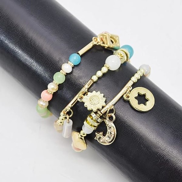 Boho Armbånd til Kvinder Multilayer Stabelbare Glitrende Krystal Perlearmbånd Sæt til Teenagepiger Perlearmbånd Smykkesæt
