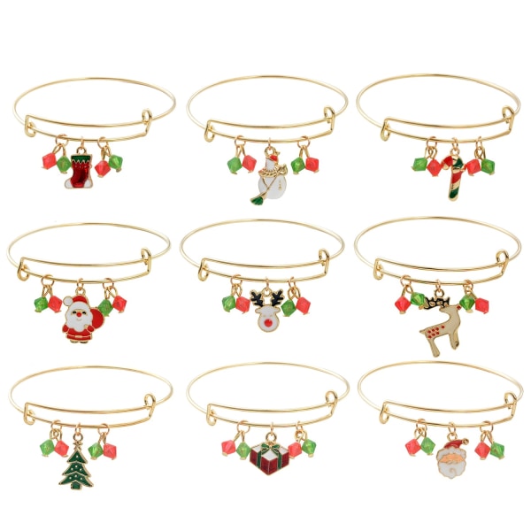 9 stk. juleelastiske charme armbåndssæt til kvinder piger, Thanksgiving ferie krystal klokke armbånd smykkesæt