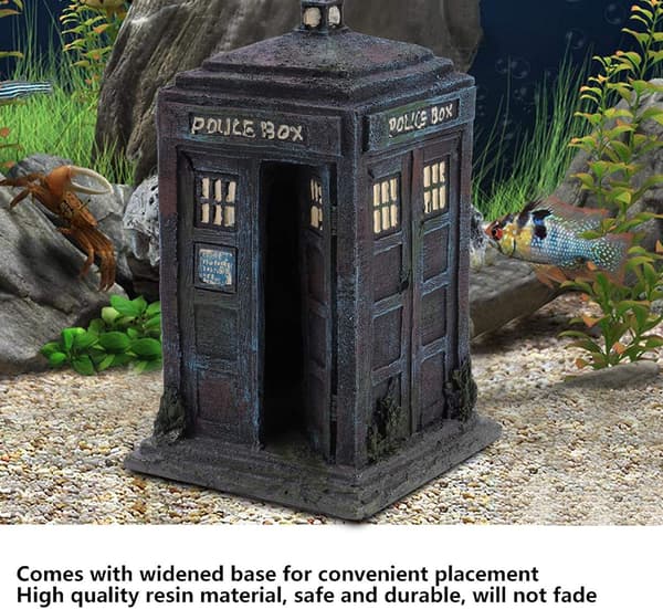 Tålig Simulation Resin Sentinel Box Akvariedekorationer Simulation Skadad Polisbox Skydd Akvarium Ornament Dekor