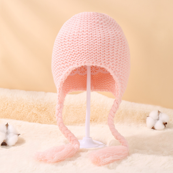 Baby cap Justerbara flätor Öronskydd Plus Fleece Varm barnmössa (rosa)