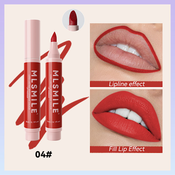Non Stick leppeblyant Matte Light Colour Marker Lip Liner 04#